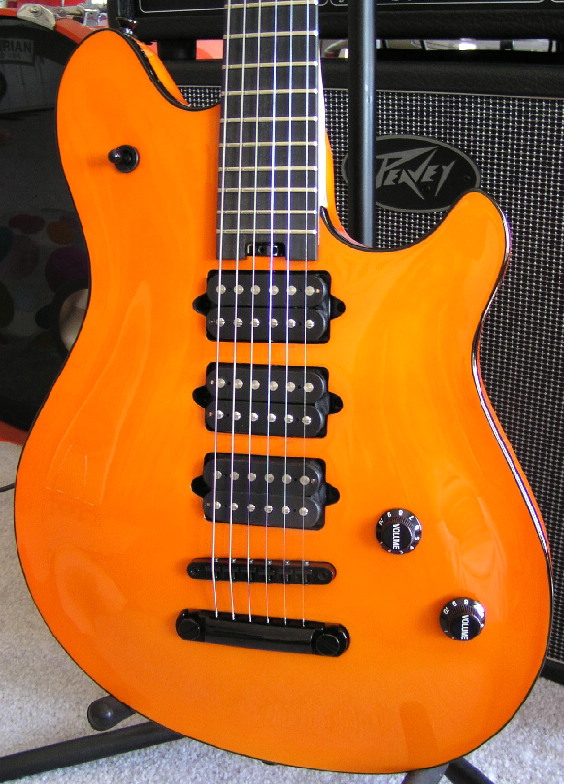 three humbuckers, stoptail, gloss orange top